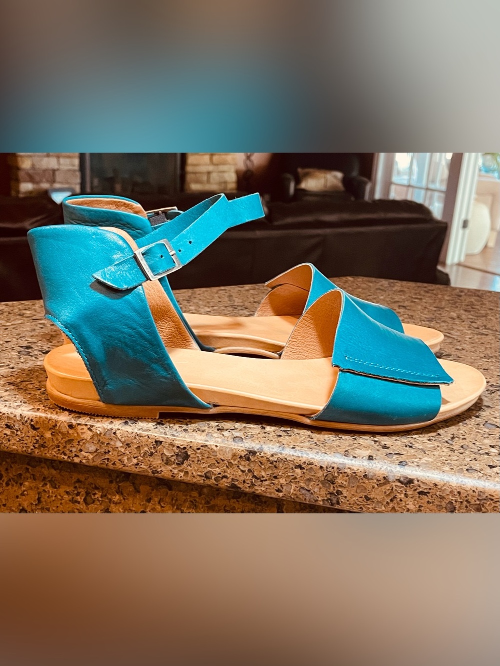 Boho Summer Fall Antony Flat Miz Mooz Leather Marine Teal Gladiator Sandal Sz 9 - Picture 2 of 10